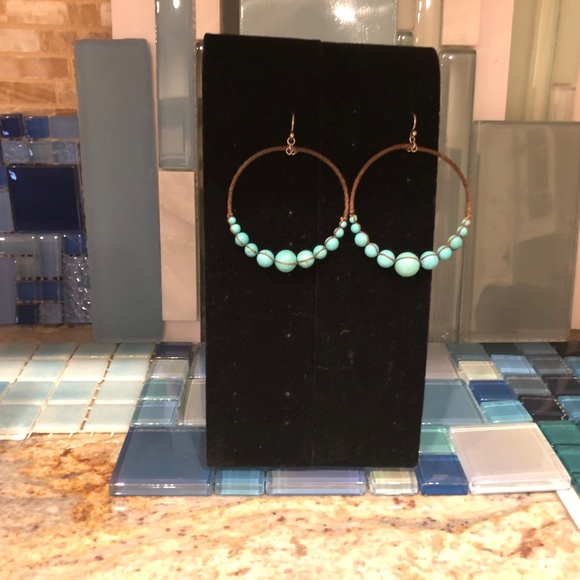 Chan Luu Large Turquoise Hoop Earrings with Cord Wrap - Picture 4 of 4